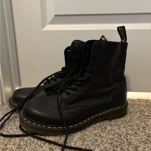 Dr. Martens Black Combat Boots with Yellow Stitching